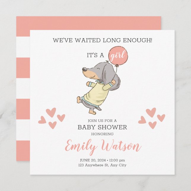 Invitation Baby shower Dachshund (Devant / Derrière)
