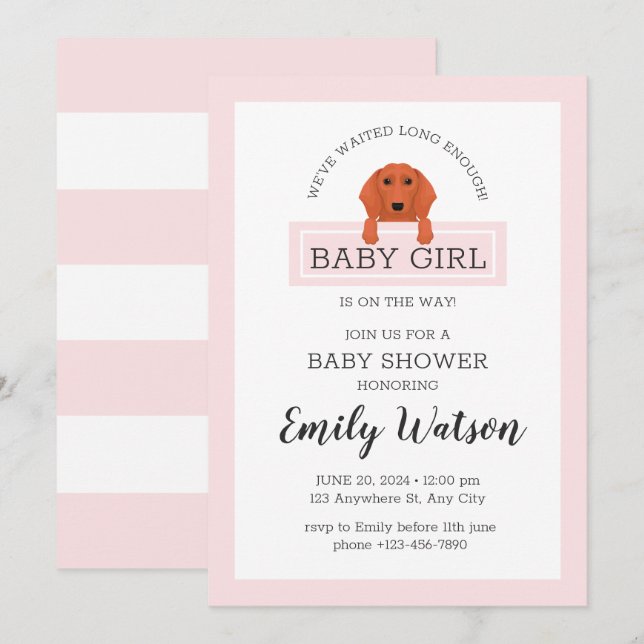Invitation Baby shower Dachshund (Devant / Derrière)