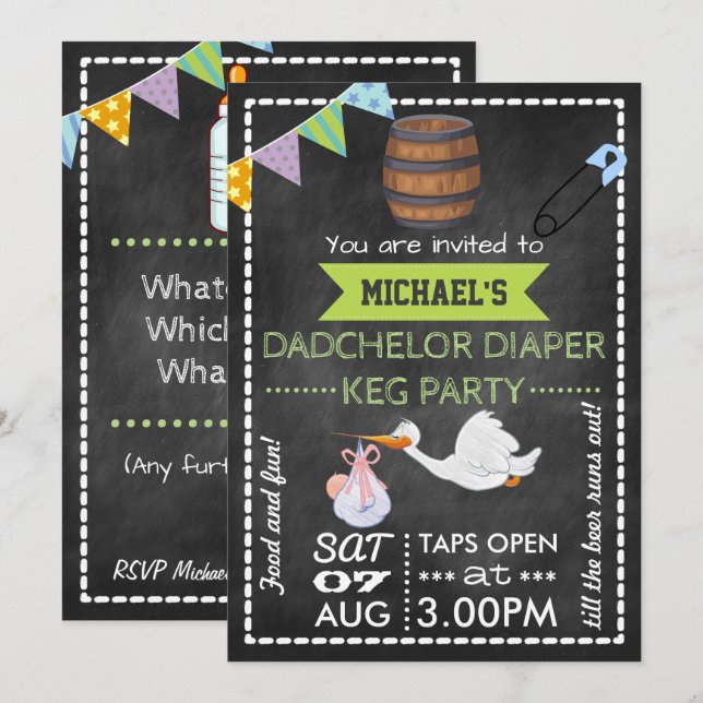 Invitation Baby shower Dadchelor Keg Party Chalkboard (Devant / Derrière)
