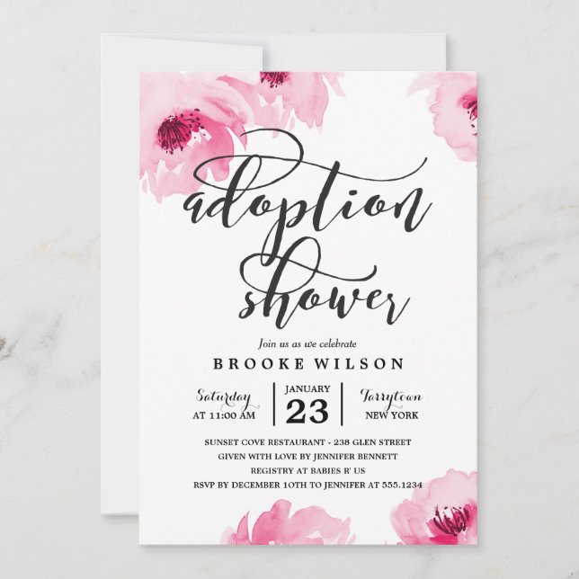 Invitation Baby shower d'adoption des Roses d'aquarelle rose (Devant)