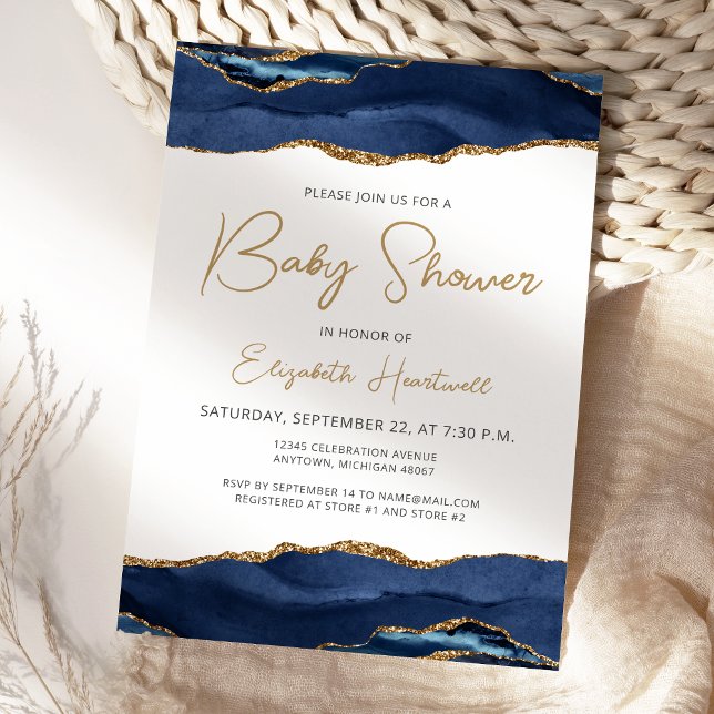 Invitation Baby shower d'agate bleu marine (Créateur téléchargé)