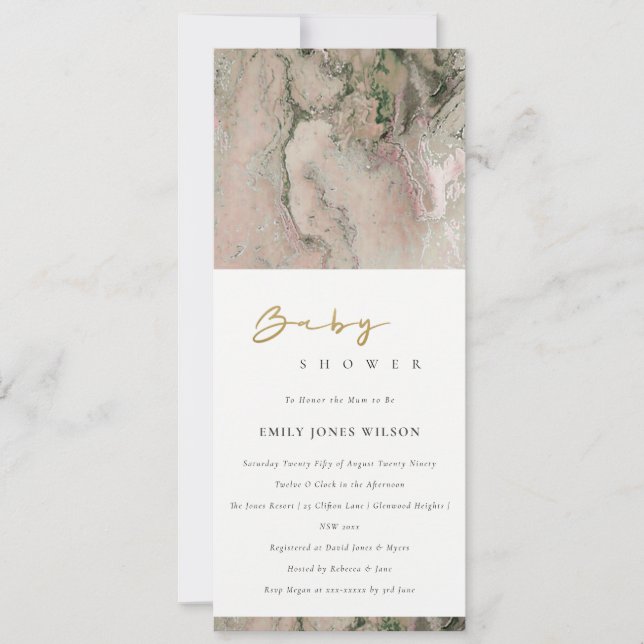 INVITATION BABY SHOWER D'AGATE D'OR ROSE BLUSH DUSKY MODERNE (Devant)