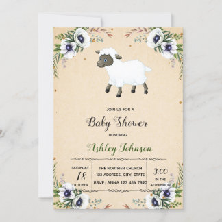 Invitation baby shower d'agneau à fleurs