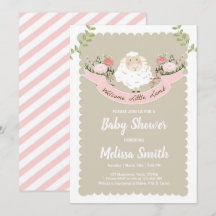 Invitation Baby shower d'agneau Fille Printemps ro
