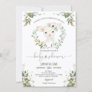Invitation Baby shower d'agneau floral vert