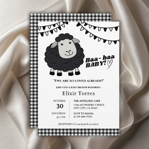 Invitation Baby shower d'agneau noir Kawaii