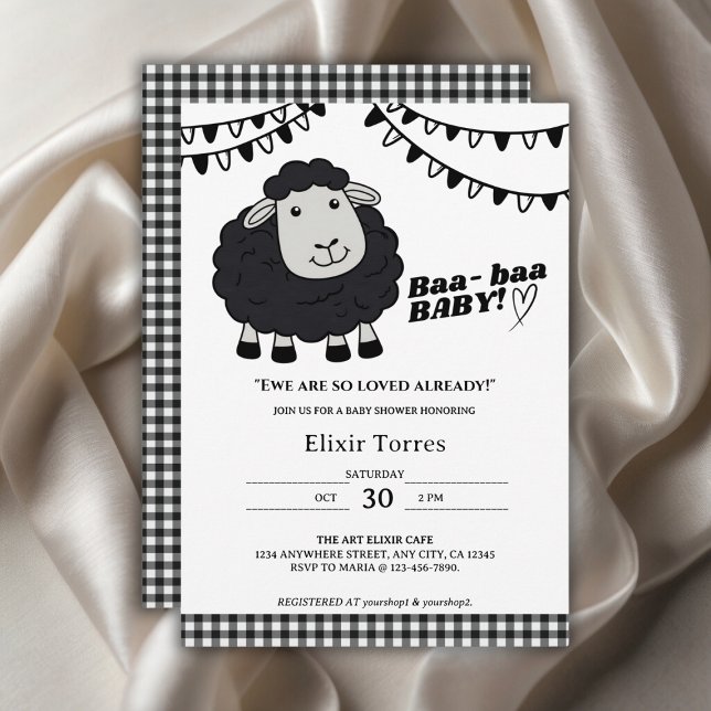 Invitation Baby shower d'agneau noir Kawaii (Créateur téléchargé)