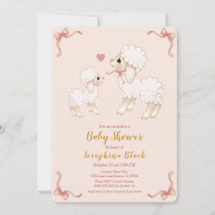Invitation Baby shower d'agneau rose doux