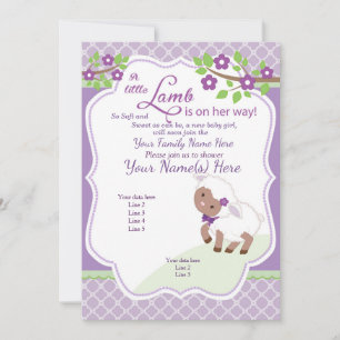 Invitation Baby shower d'agneau vert violet lavande Invitatio