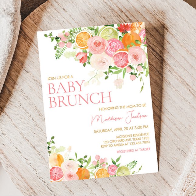 Invitation Baby shower d'agrumes rose et orange (Girl Lemon Baby Shower Invitation)