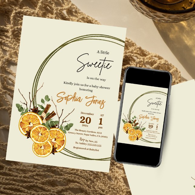 Invitation Baby shower d'agrumes séchés aux tranches d'orange (Créateur téléchargé)