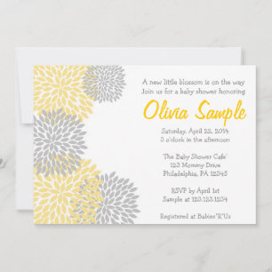 Invitation Baby shower Dahlia Jaune et Grey