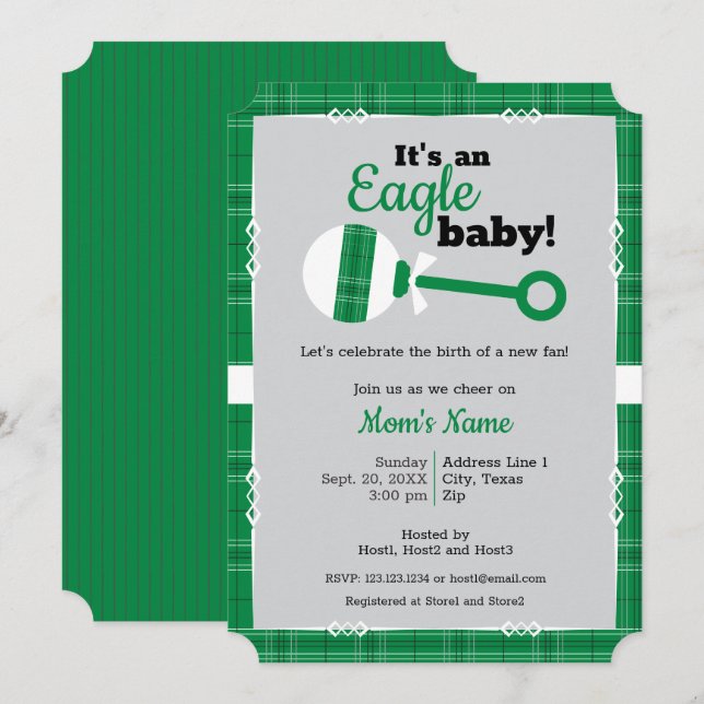 Invitation Baby shower d'aigle à bétail vert (Devant / Derrière)