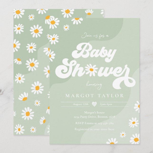 Invitation Baby shower Daisy Boho Hippy Vibes Baby shower (Devant / Derrière)