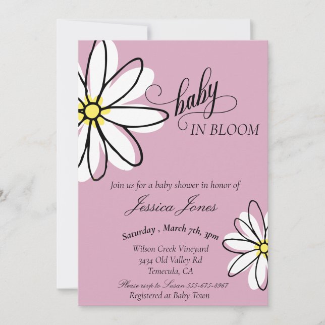 Invitation Baby shower Daisy Doodle Baby in Bloom (Devant)
