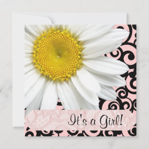 Invitation Baby shower Daisy Pink Girl