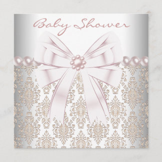 Invitation Baby Shower Damask Perle Rose