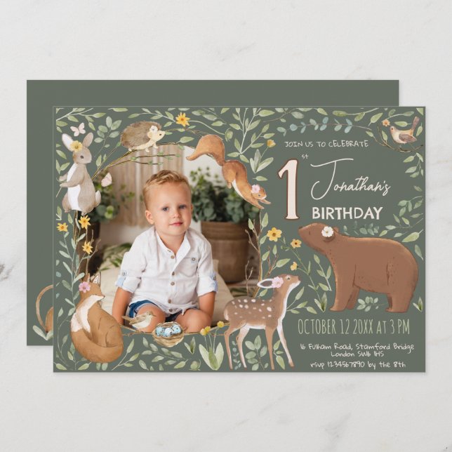 Invitation Baby shower d'amis de la forêt (Devant / Derrière)