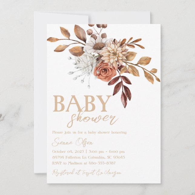 Invitation Baby shower d'amour, Baby shower d'automne (Devant)