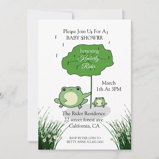 Invitation Baby shower d'amour de la grenouille-mè (Devant)