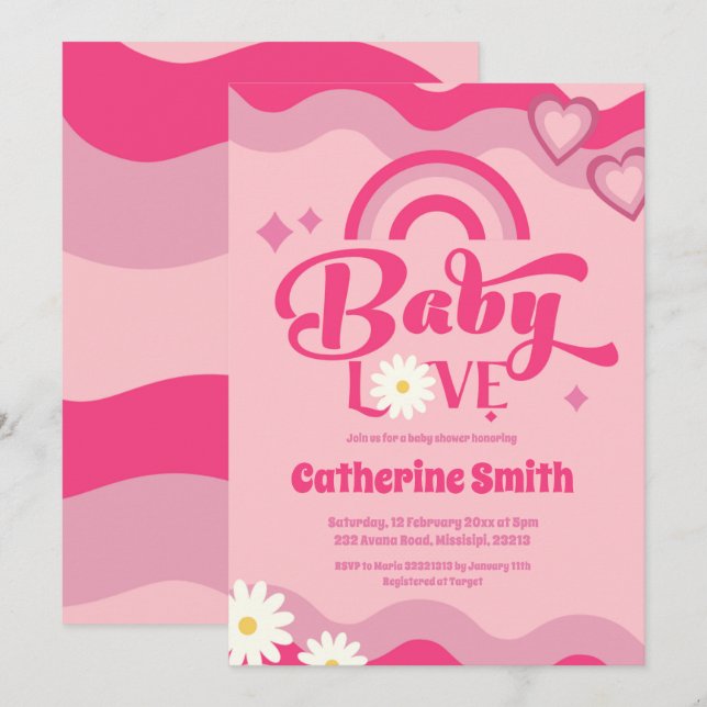 Invitation Baby shower d'amour pour bébé rétro (Devant / Derrière)