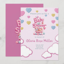 Invitation Baby shower d'amour rose