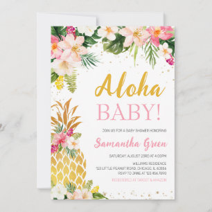 Invitation Baby shower d'ananas rose floral
