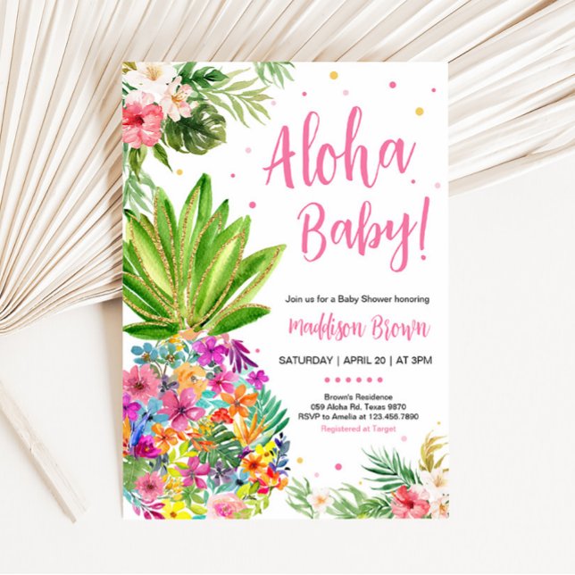 Invitation Baby shower d'ananas tropical floral (Aloha Pineapple Baby Shower Invitation)