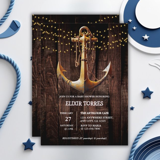 Invitation Baby shower d'Ancre en or rustique (Créateur téléchargé)