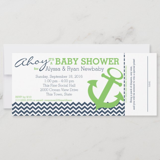 Invitation Baby shower d'Ancre Nautical Zigzag (Devant)