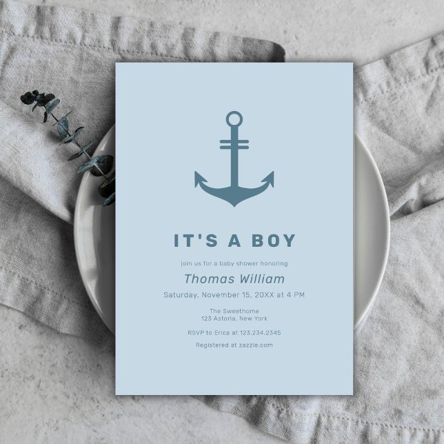 Invitation Baby shower d'Ancre Nautique Bleu Cute Simple (Cute Blue Simple Nautical Anchor Baby Shower Invitation)