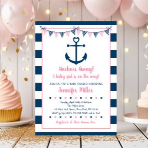 Invitation Baby shower d'Ancre nautique fille de la marine ro