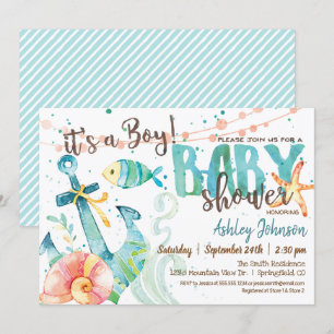 Invitation Baby shower d'Ancres nautiques, Boy