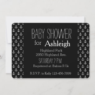 Invitation Baby shower d'Ancres nautiques noir et blanc