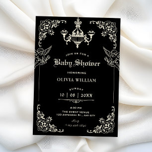 Invitation Baby shower d'anges à l'arch gothique vintage noir