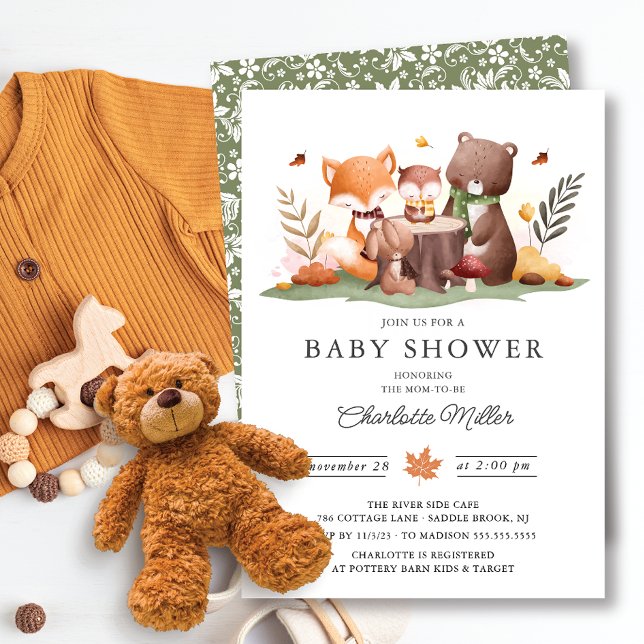 Invitation Baby shower d'animaux de bois doux (Créateur téléchargé)