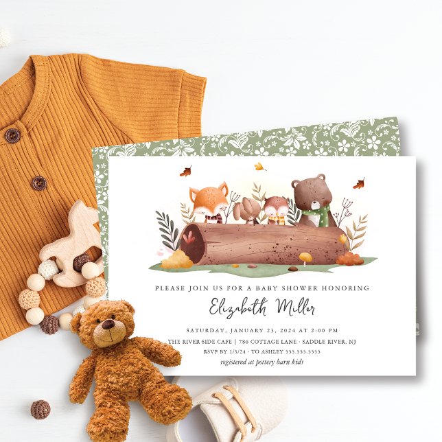 Invitation Baby shower d'animaux de bois doux (Créateur téléchargé)
