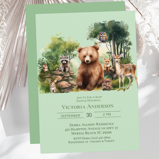 Invitation Baby shower d'animaux de bois mignons (Créateur téléchargé)