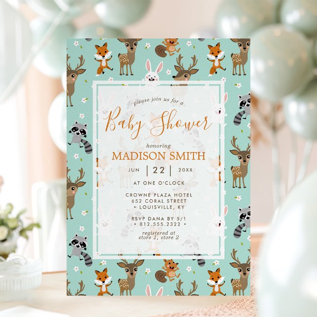 Invitation Baby shower d'animaux de bois mignons (Créateur téléchargé)
