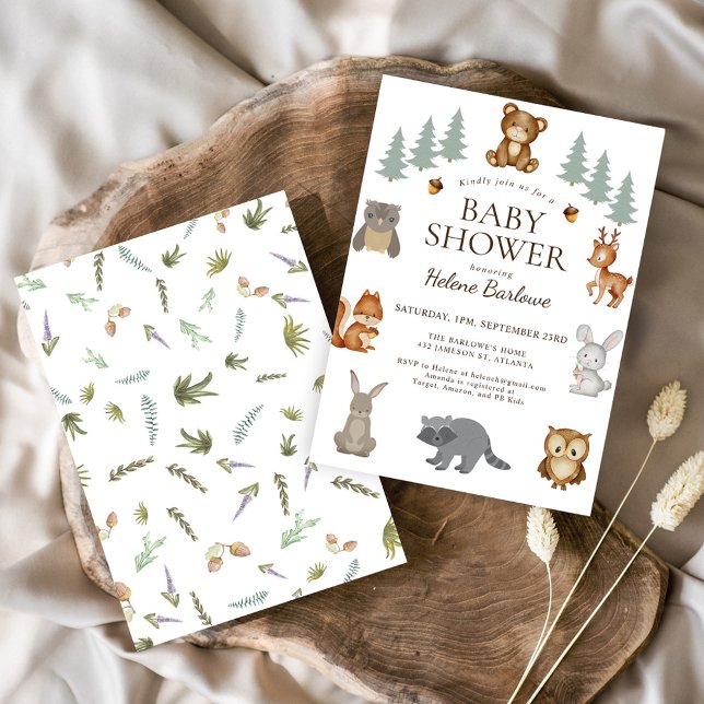 Invitation Baby shower d'animaux de bois mignons (Cute Woodland Animals Baby Shower Invitation)