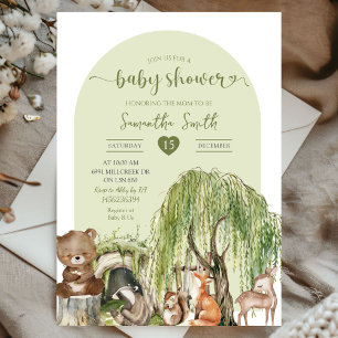 Invitation Baby shower d'animaux de bois vert Sage