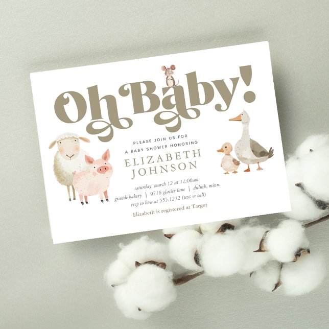 Invitation Baby shower d'animaux de ferme pour bébés neutres  (Créateur téléchargé)