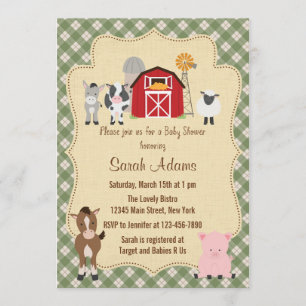 Invitation Baby shower d'animaux de ferme Rustique
