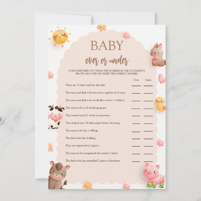 Invitation Baby shower d'animaux de ferme sur ou sous la cart (Devant)