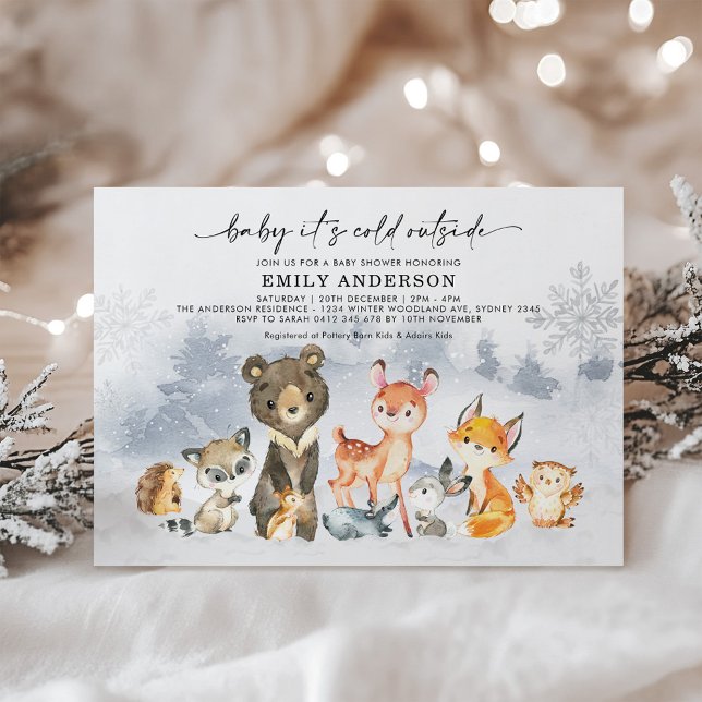 Invitation Baby shower d'animaux de forêt hivernal Frosty (Créateur téléchargé)