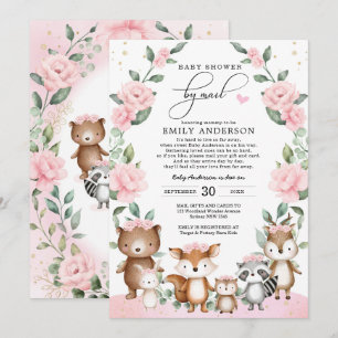 Invitation Baby shower d'animaux de forêt rose pâle