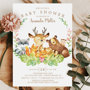 Invitation Baby shower d'animaux de forêt rustique doux