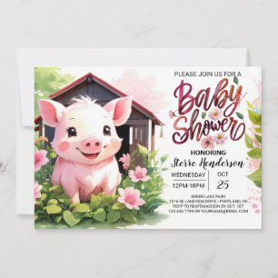 Invitation Baby shower d'animaux de la ferme de cochons flora