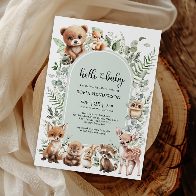 Invitation Baby shower d'animaux de la forêt à Sage (Créateur téléchargé)