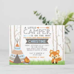 Invitation Baby shower d'animaux de la forêt de Camper en boi
